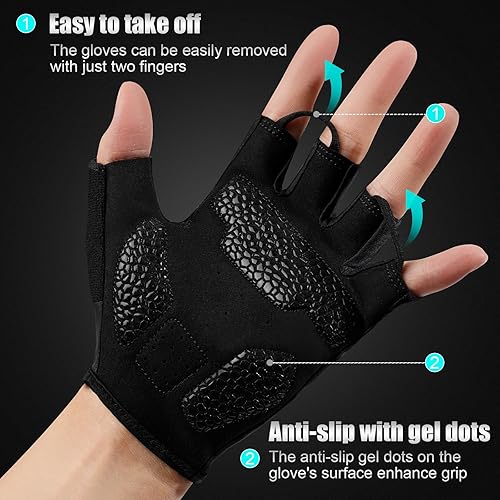 Miniatura 5 de Guantes de ciclismo para hombres y mujeres, guantes de ciclismo de medio dedo, guantes de bicicleta, guantes de entrenamiento adecuados para