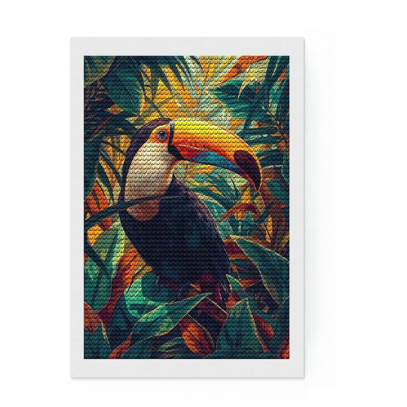 Junmoney Vibrant Tropical Toucan in Lush Jungle Diamond Painting Kit 8"x12", Birthday Gift, Festive Craft Gift, with Tool Kit, Decor Project, Modern Decor