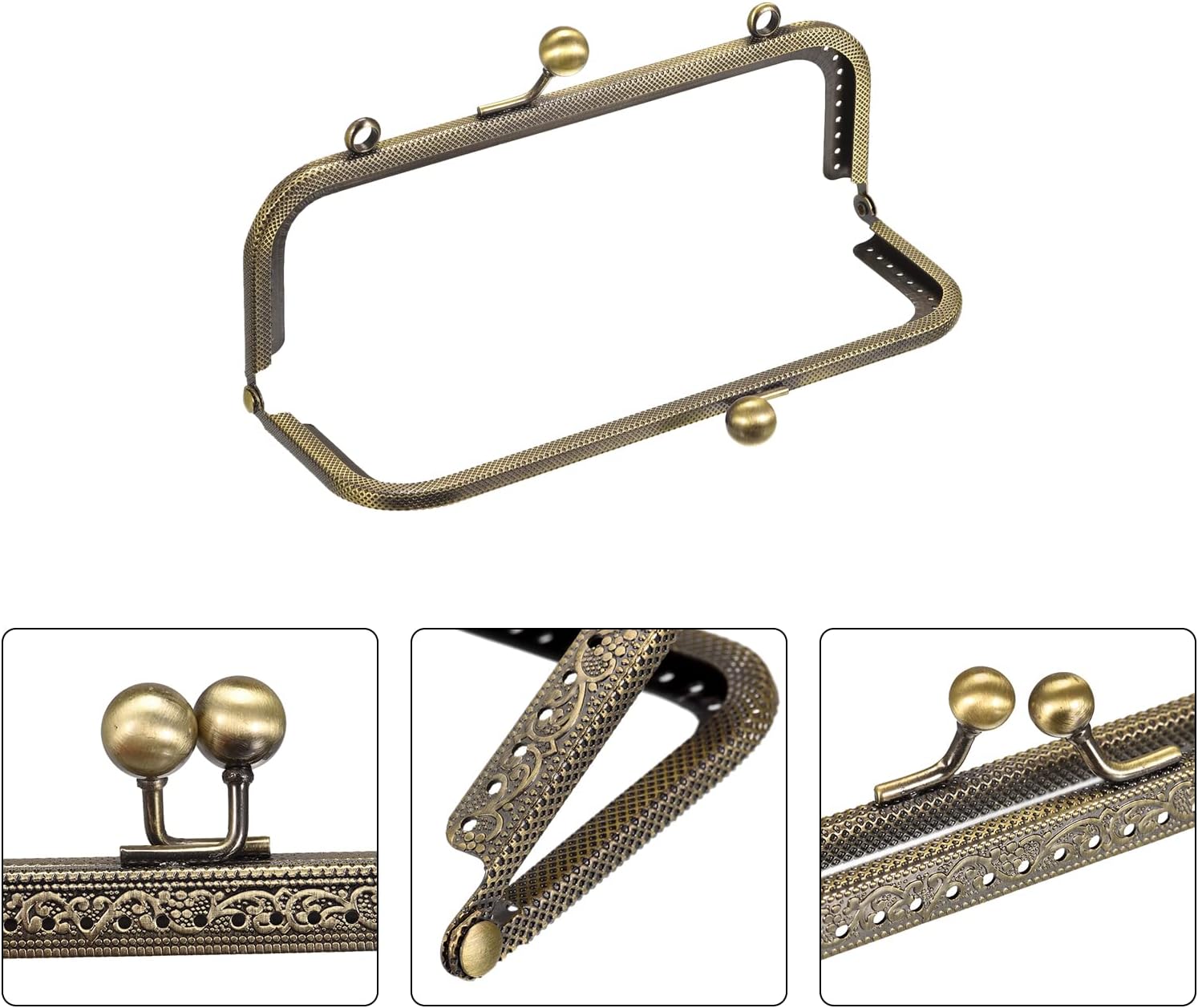 2 Piece Bronze Metal Purse Frames - Kiss Lock Clasp With Rotating Handle For DIY Bags