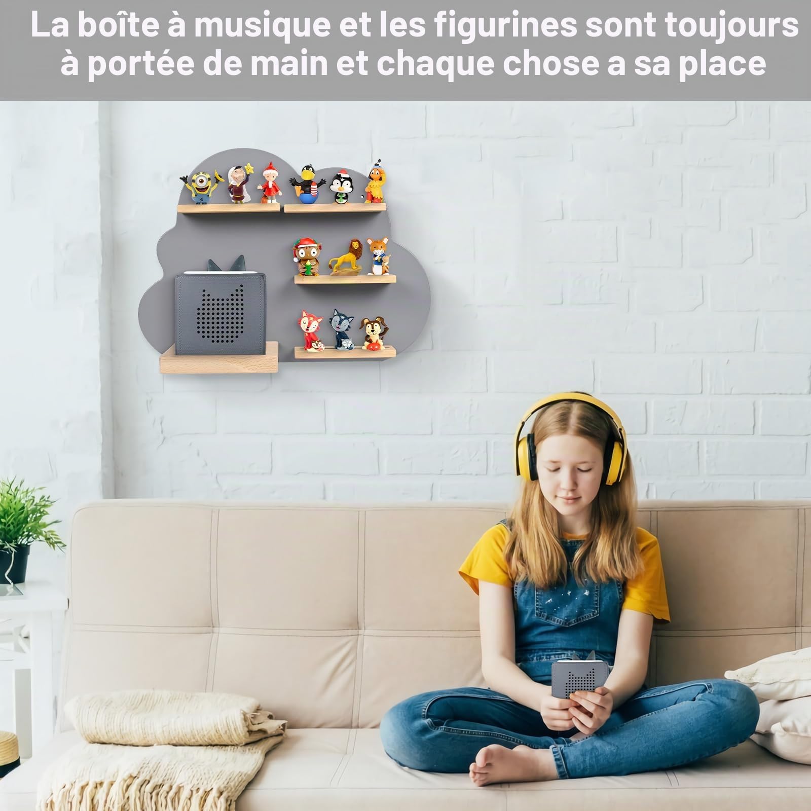 Étagère pour enfant, compatible avec Toniebox et compatible avec Tonies, pour plus de 15 figurines, étagère murale, pour boîte à musique, à jouer et à collectionner, pour chambre d'enfant et de