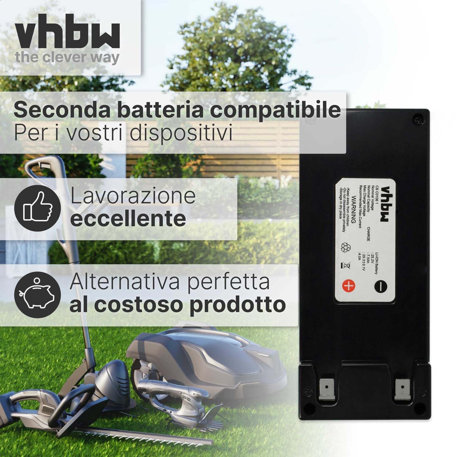 vhbw batteria sostituisce Zucchetti CS-C0106-1, CSC0106/1 per robot tagliaerba 7,5Ah 25,2V Li-Ion