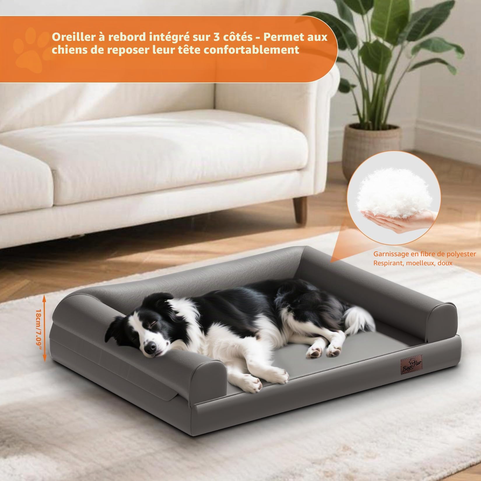 Panier Chien Orthopédique Grande Taille: 117x90x18cm Coussin pour Chien XL Déhoussable et Lavable, Lit Confortable, Tissu en Cuir Microfibre et Silicone, Gris