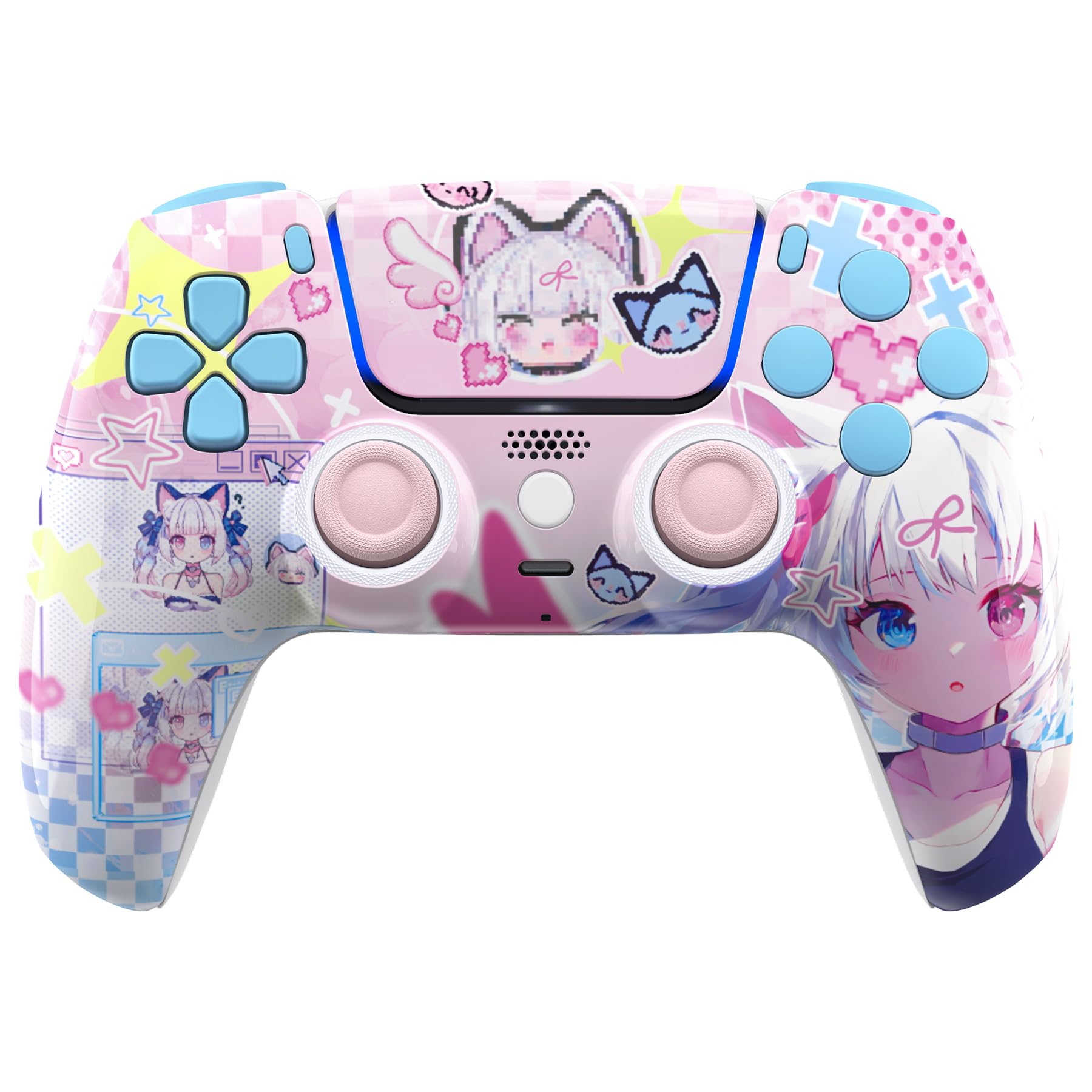 eXtremeRate Luna Cover Tasti Ricambio per ps5 Joystick BDM-030/040/050,Shell Complete Ridisegnate per ps5 Controller,Pulsanti Set Levette Analogiche&Cacciavite-MeWoow