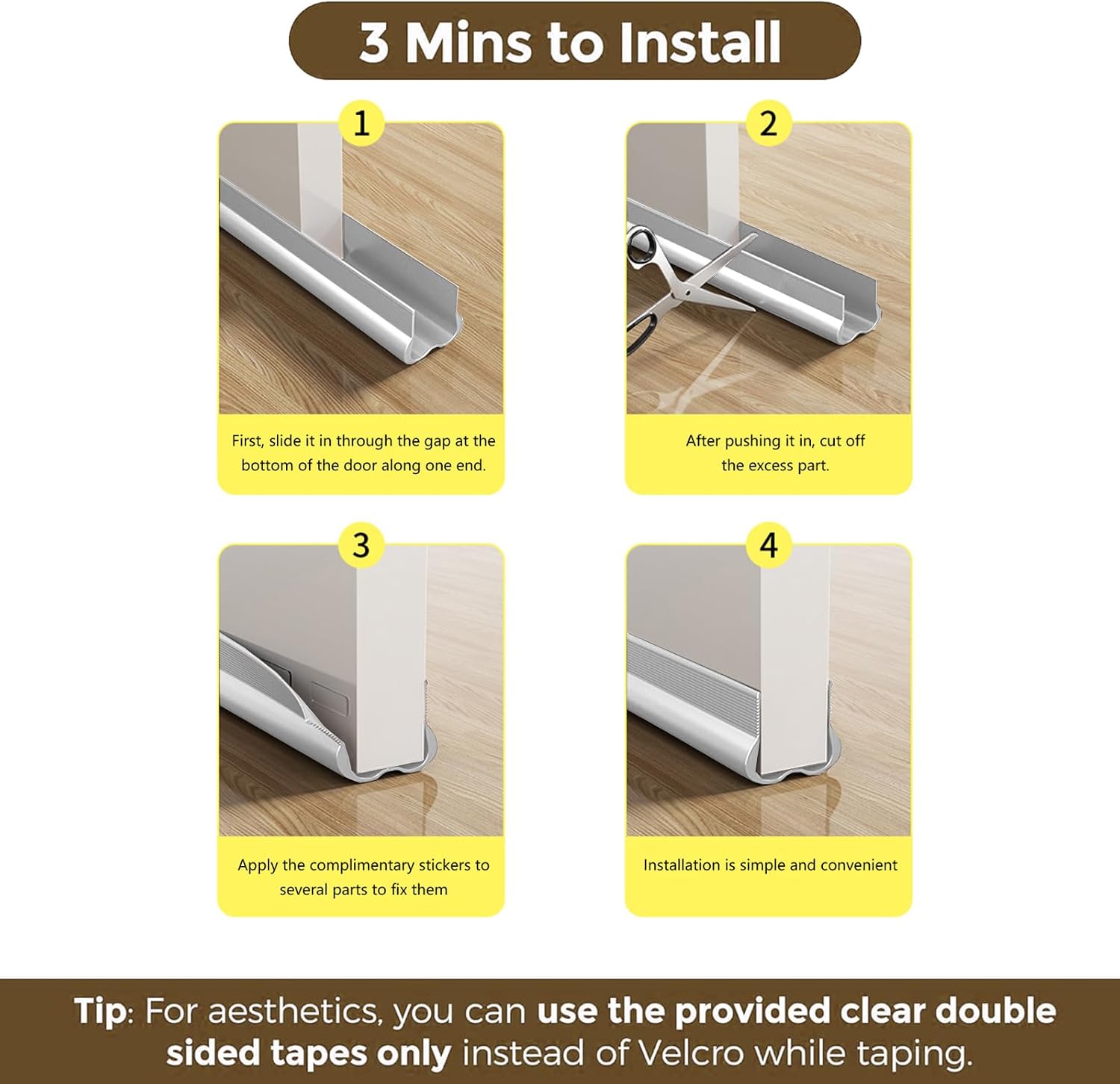 Door Draft Stopper, 36" Cuttable Door Sweep for Bottom of Door, Under Door Draft Blocker Insulator, Weather Stripping Door Seal, Door Gap Filler Soundproof, Dust Blocker, Noise Stopper (White, 36")