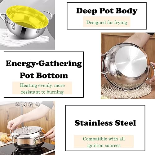 Miniatura 4 de Freidora olla freidora japonesa mini olla de acero inoxidable Olla de temperatura controlada Tempura Sartén Termómetro Cocina de inducción Ollas