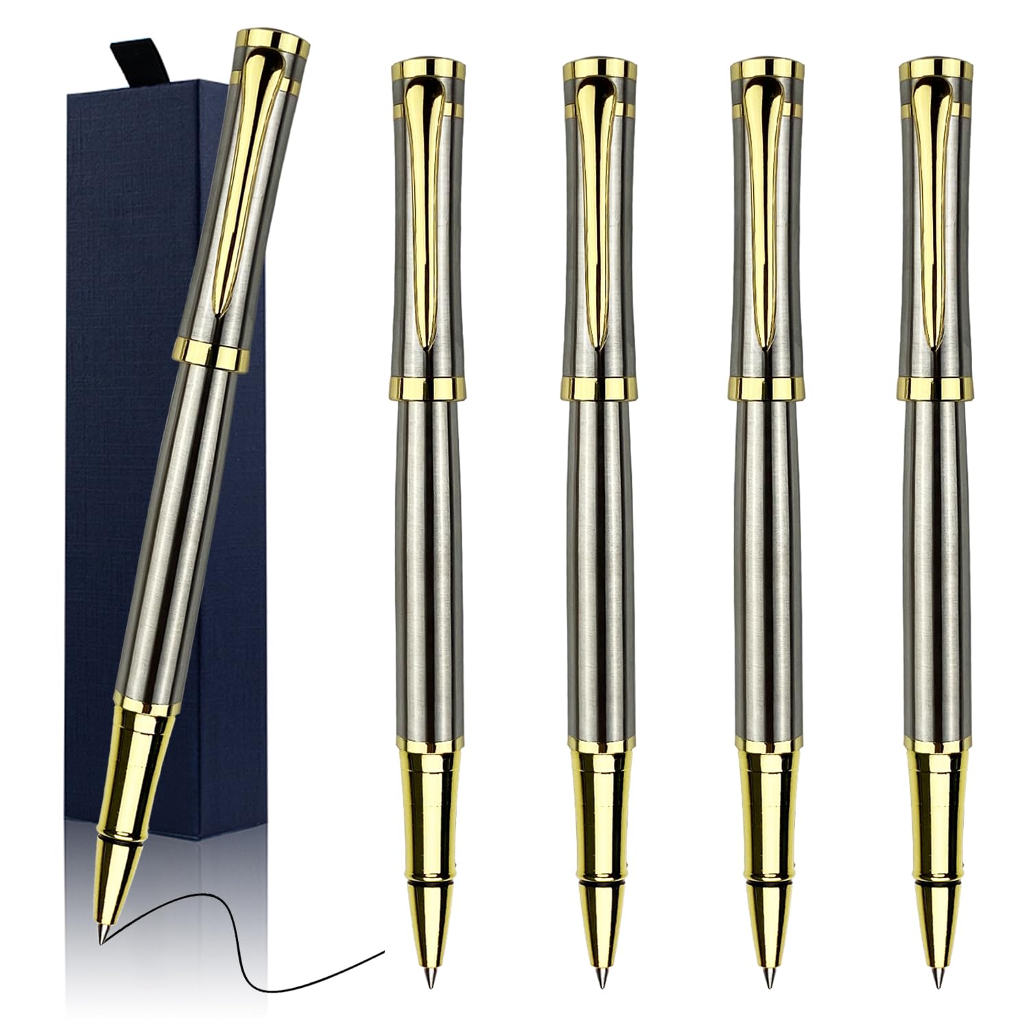 ANCOLOFIS Engraved Pens Luxury Roller Pens with 5 Gfit Box 10 extra Black Refills Metal Body Engraved with Your Message Personal Names Phone Number, Gift for Men Women
