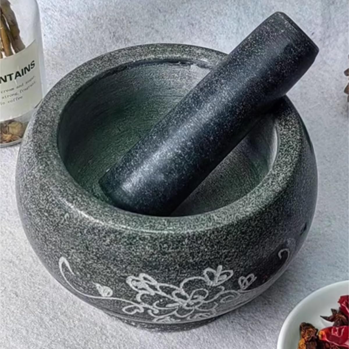 Zestaw Moździerza Tłuczka Moździerz Bluestone Tłuczek Do Czosnku Domowy Młynek Kuchenny Kuchenny(20x12cm)