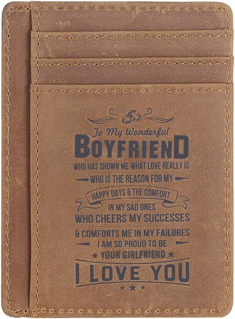 Leather Slim Wallet for Son Daughter, Husband Gifts from Wife, RFID Blocking Minimalist Front Pocket Wallet (Gift for boyfriend)