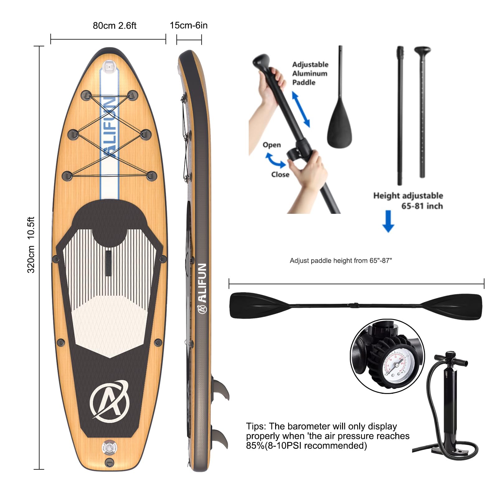 ALIFUN Stand Up Paddle Board SUP Gonfiabile 300/320 cm 200kg 6 Zoll