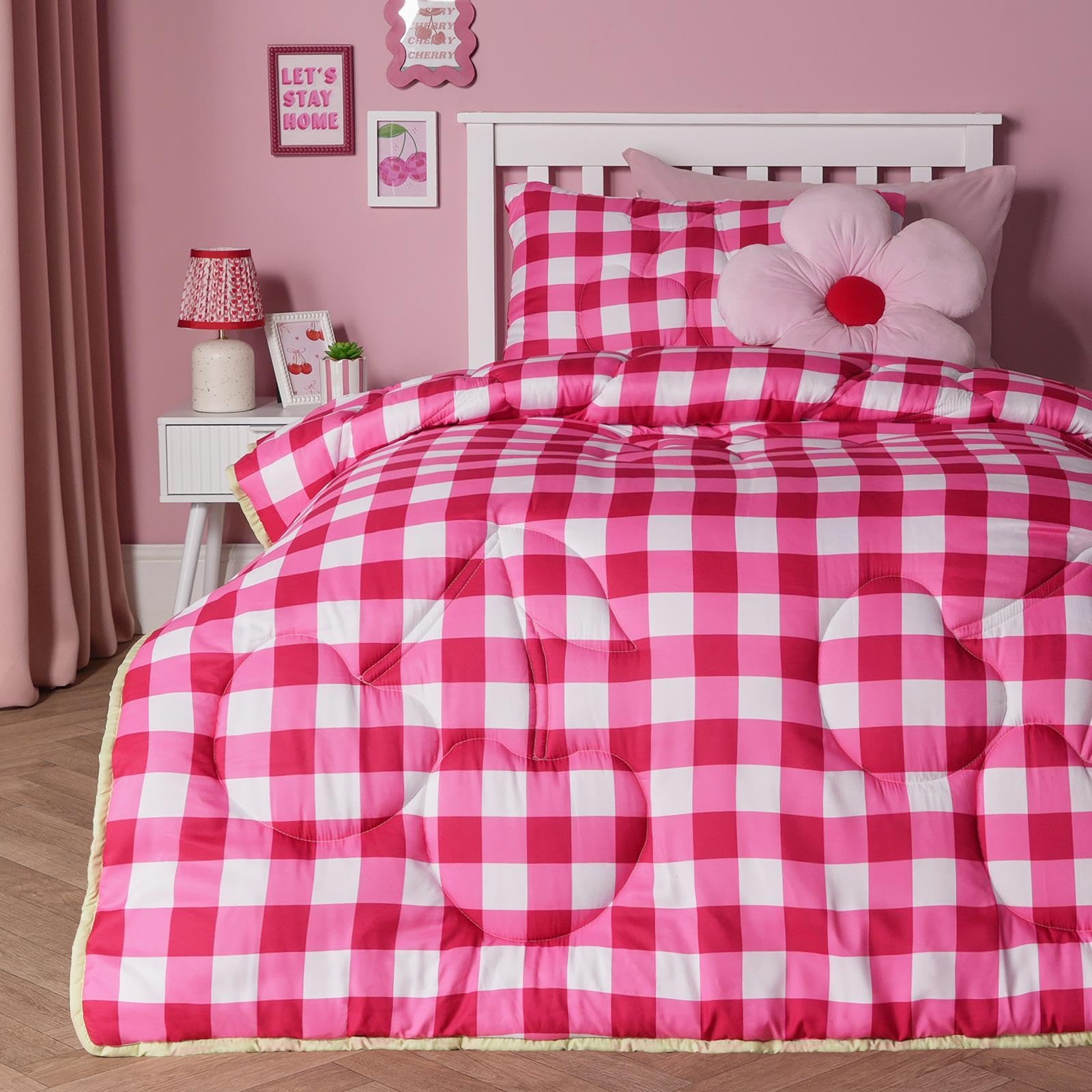 Ohs Cherry Bows Gingham 7.5 Tog Coverless Duvet With Pillowcase Kids Bedding SetSingleRed from B&Q