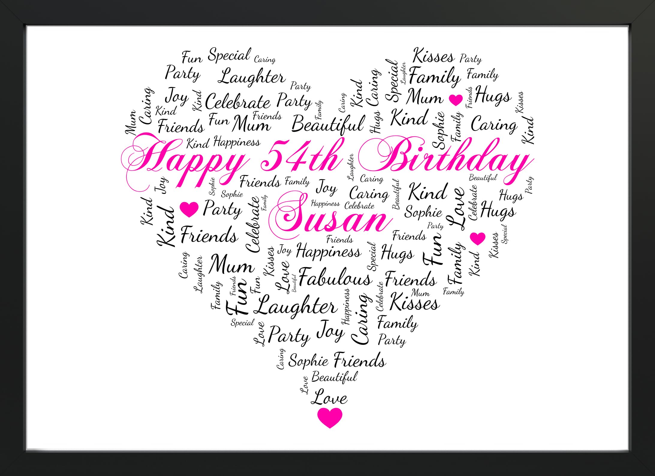 Personalised 54th Birthday Gifts for Women - Keepsake Word Art Heart Personalised Birthday Gift Print Any Age - Unique Present - Gifts for 54 Year Old Women Mum Nan Her Friend Sister (54th Birthday)