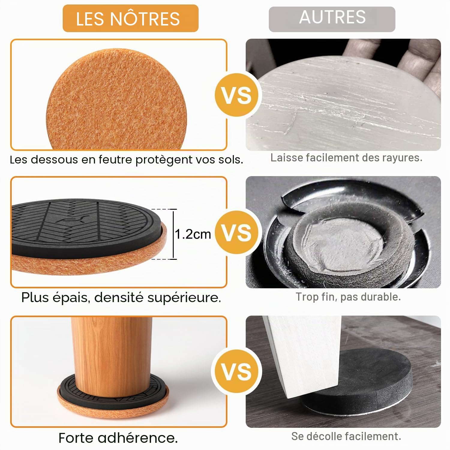 PISAO Patin Glisseur pour Meuble Lourd,Marron Rond 16 Pièces - 9cm | Furniture Sliders, Meuble Patin Protégez Le Plancher de Bois Franc,Déplacez Les Meubles Lourds Rapidement et Facilement