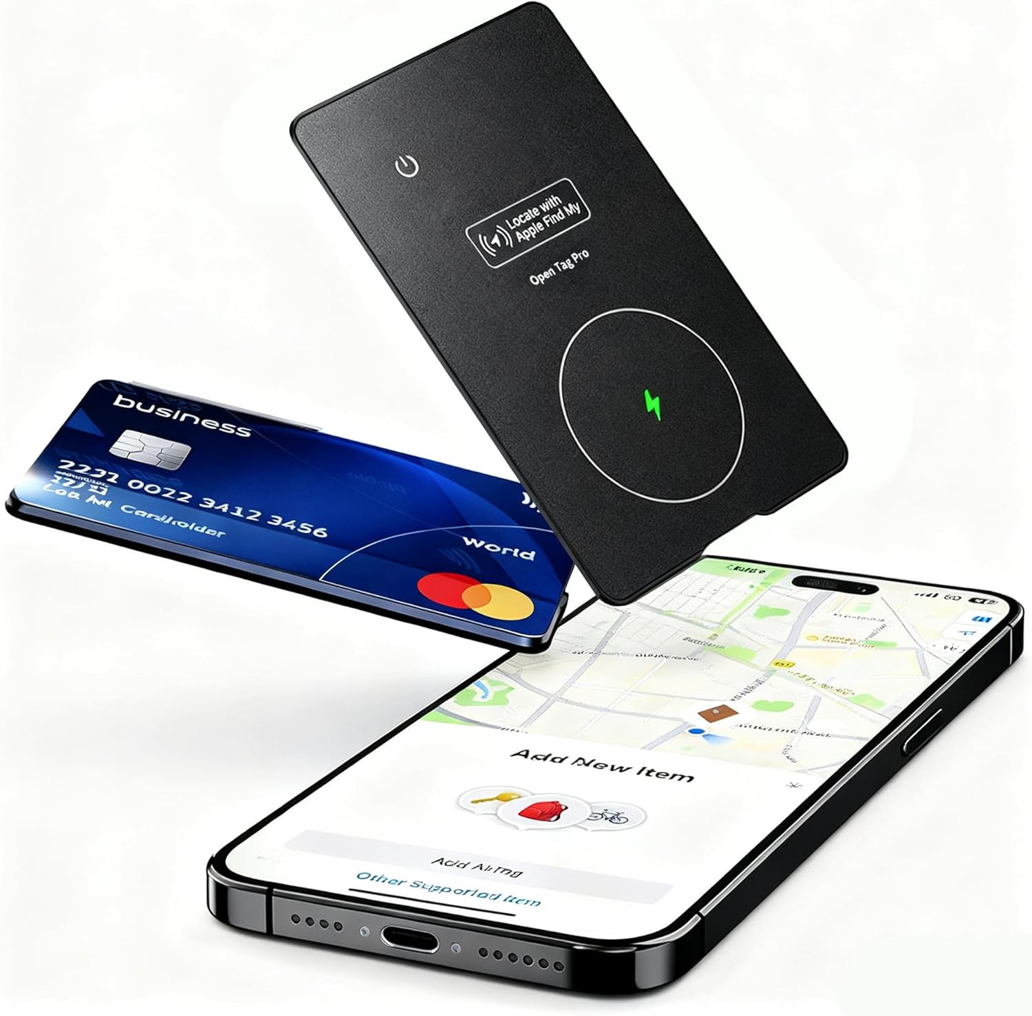 Smart GPS Location Card Holder, 3.5mm Ultra-Thin Aluminum Alloy Card Case, Black & Silver, Anti-Lost ID Card Holder for Credit Card, Passport, Student ID