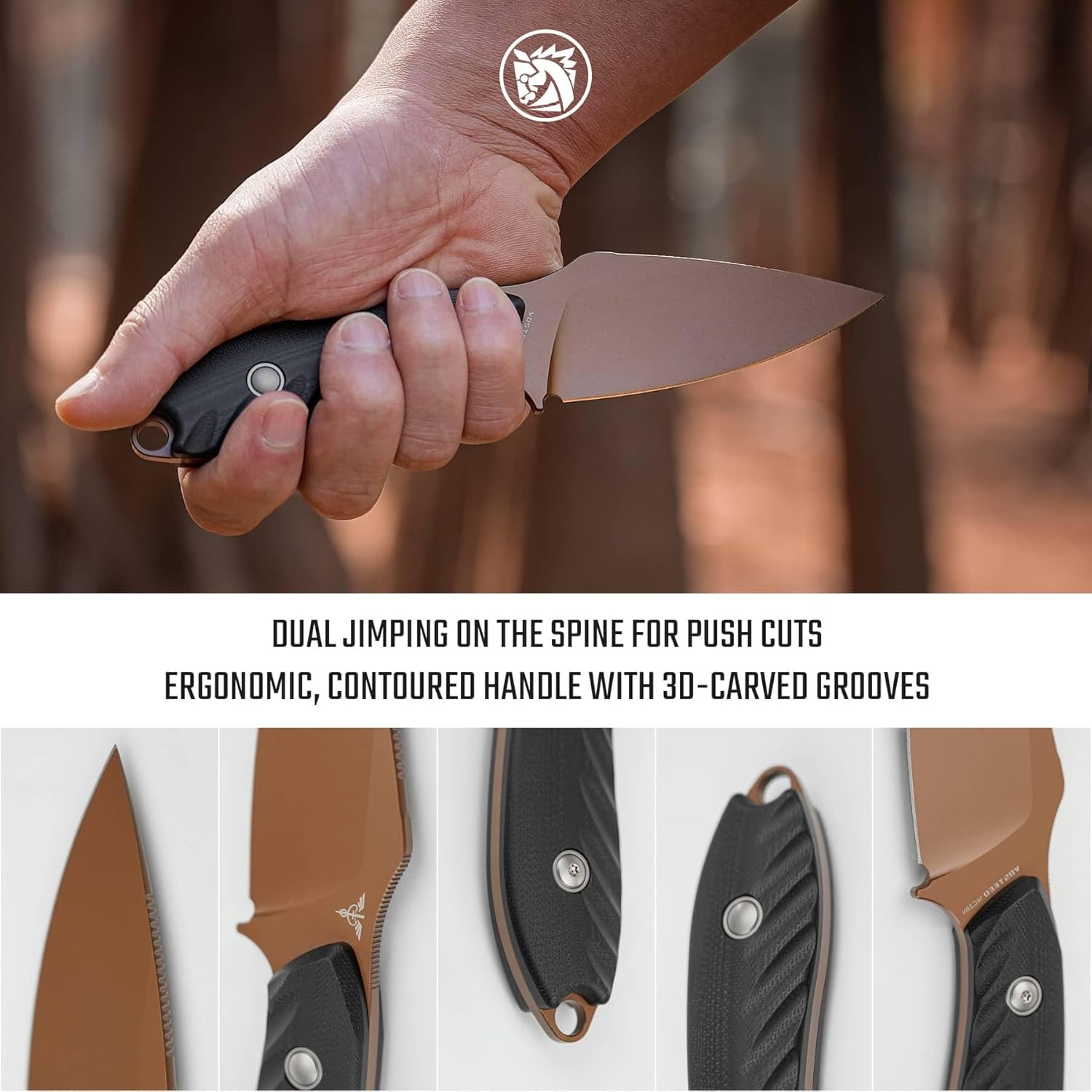 Vosteed Inferno EDC Fixed Blade Knife - 3.57" 14C28N Copper Dune Blade with Sheath, Drop Point - Black G10 Handle - Great Knives for Camping Hunting - D0801