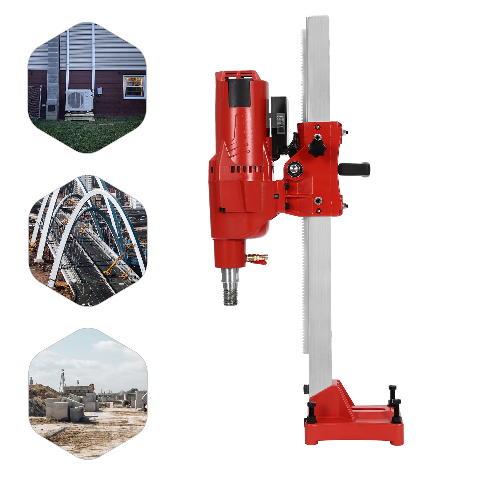 Carotteuse à béton - Avec support - Foret diamant - Pour béton armé, brique, marbre, perçage - Contrôle de profondeur réglable - 4250 W - 220 V
