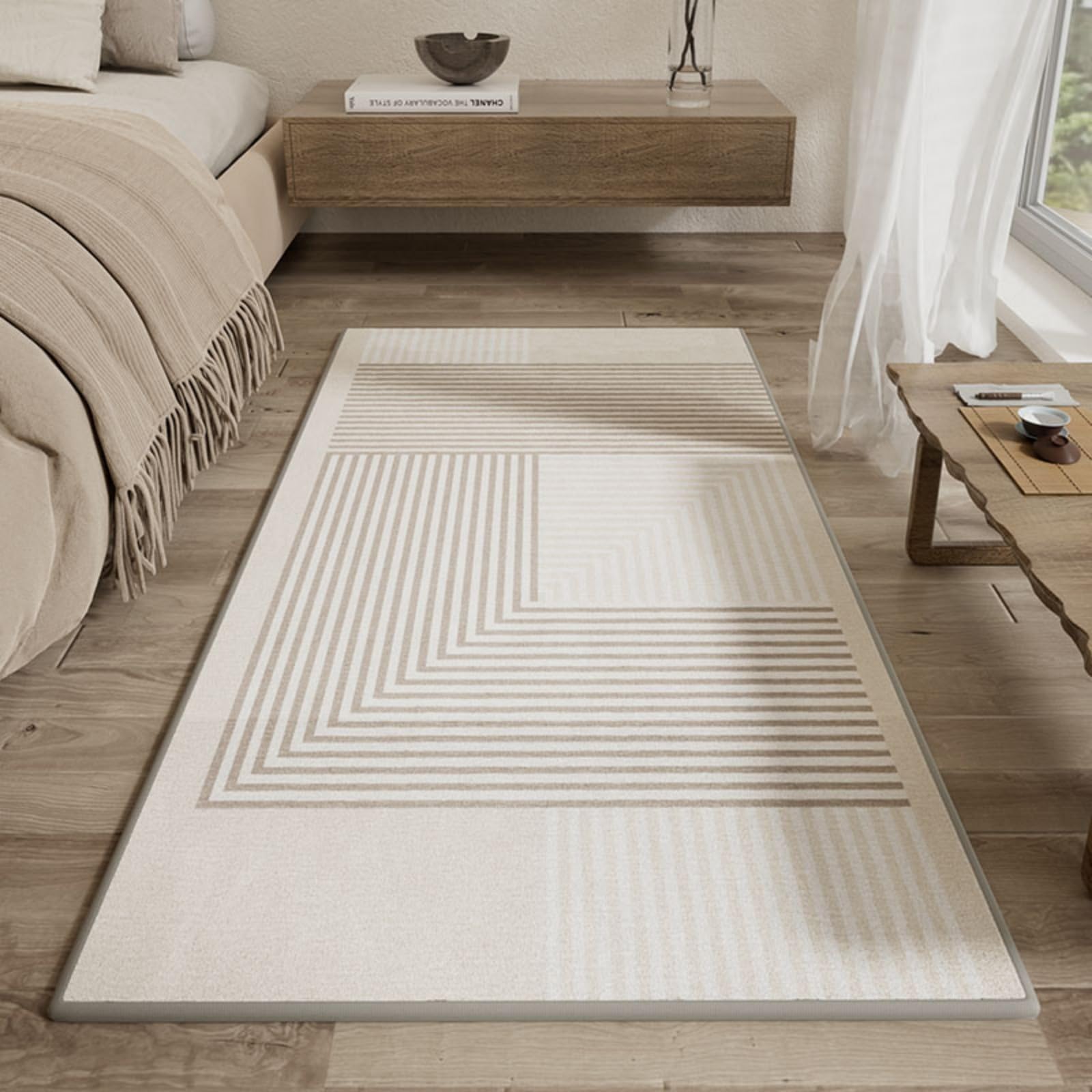 Tapis en peluche à rayures pour réchauffer l'ambiance du salon et du bureau