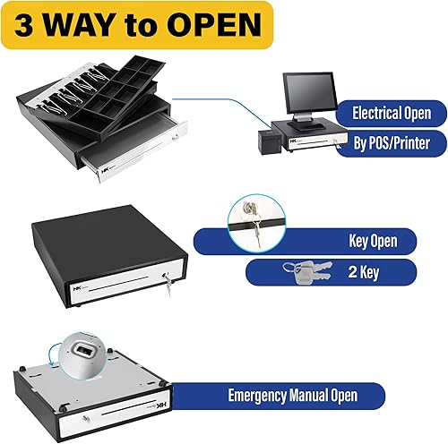 Miniatura 6 de HK SYSTEMS 16" "acero inoxidable" frontal resistente negro POS Cajón de efectivo con 4Bill8Coin "acero inoxidable" para Canadá