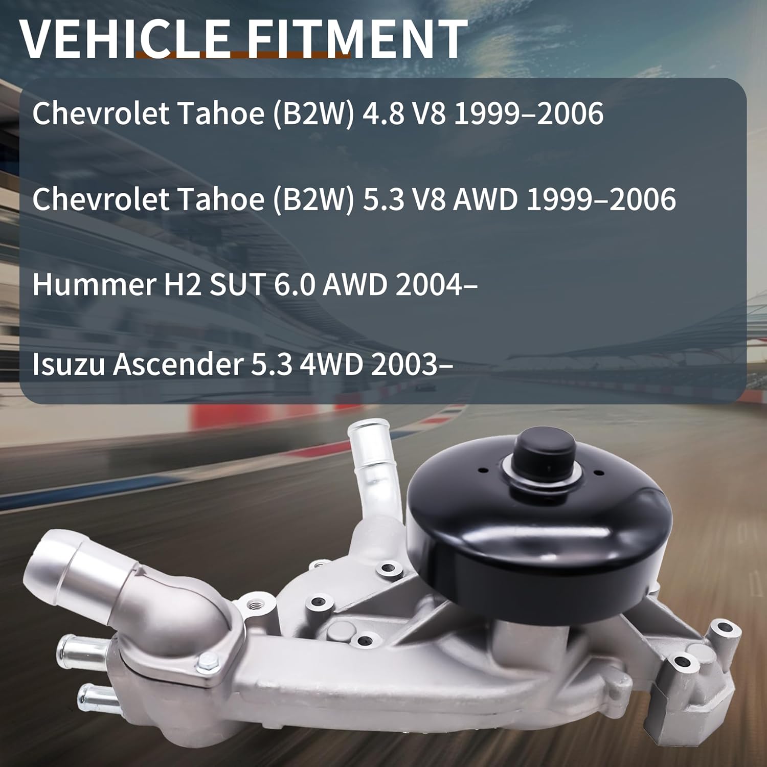 AW5087 Engine Water Pump Assembly with Thermostat Compatible with 1999-2006 Chevy Tahoe 4.8L 5.3L V8 AWD, 2004- Hummer H2 6.0L, 2003- Isuzu Ascender 5.3L – OE Replacement Coolant Pump