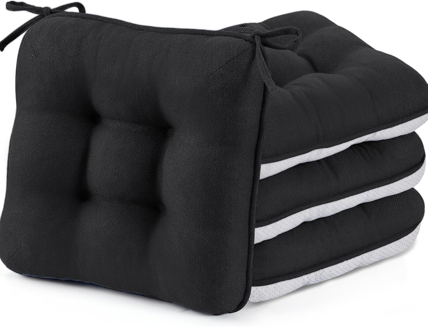 BETU Chair Cushions for Dining Chairs Set of 4,3.5" Thick Kitchen Table Chair Pads with Ties,Non Slip Backing and Covers, Black Seat Cushion for Dining Room,Bar,Patio Chairs,16"X16"X3.5",Black Black 16"x16"x3.5" (4 Pack)
