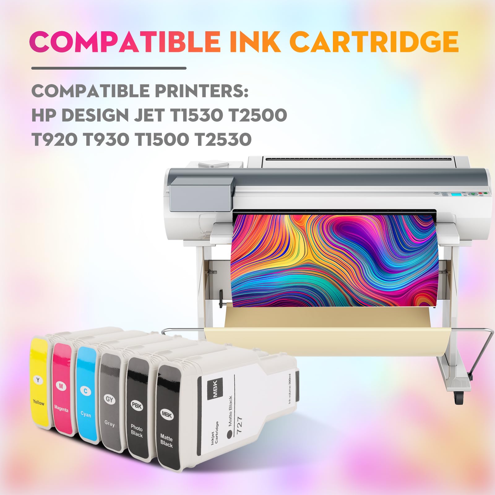727 300 ml 1 Tintenpatrone Cyan F9J76A Kompatibler Ersatz für HP 727 DesignJet T920 T930 T1530 T2500 T1500 T2530 Drucker (HR727 C)-DE