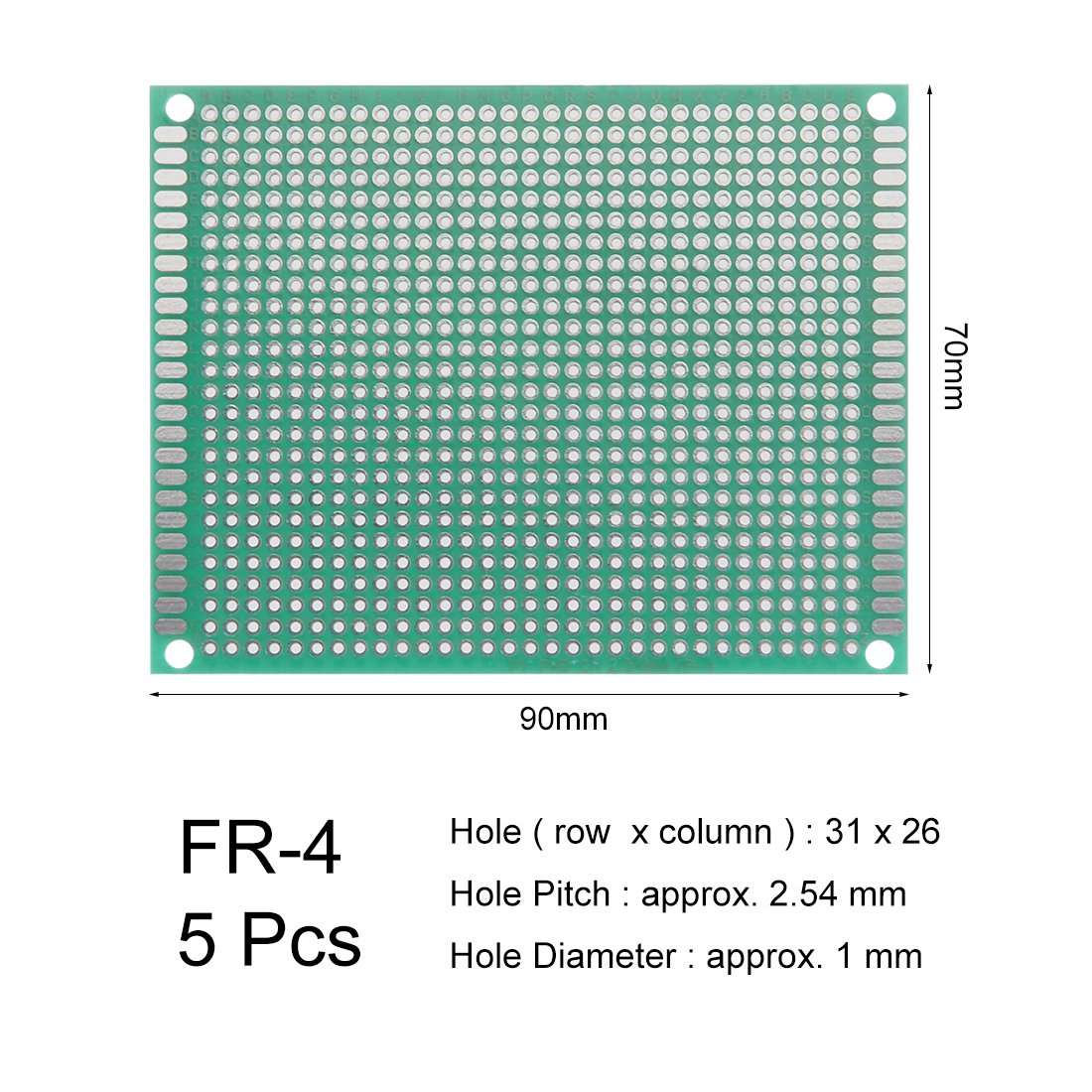 Sourcing Map 5er-Pack Einseitige Leiterplatte – 20x30 Cm, FR4, 1,6 Mm, 114x77 Lochraster, Für DIY-Lötprojekte