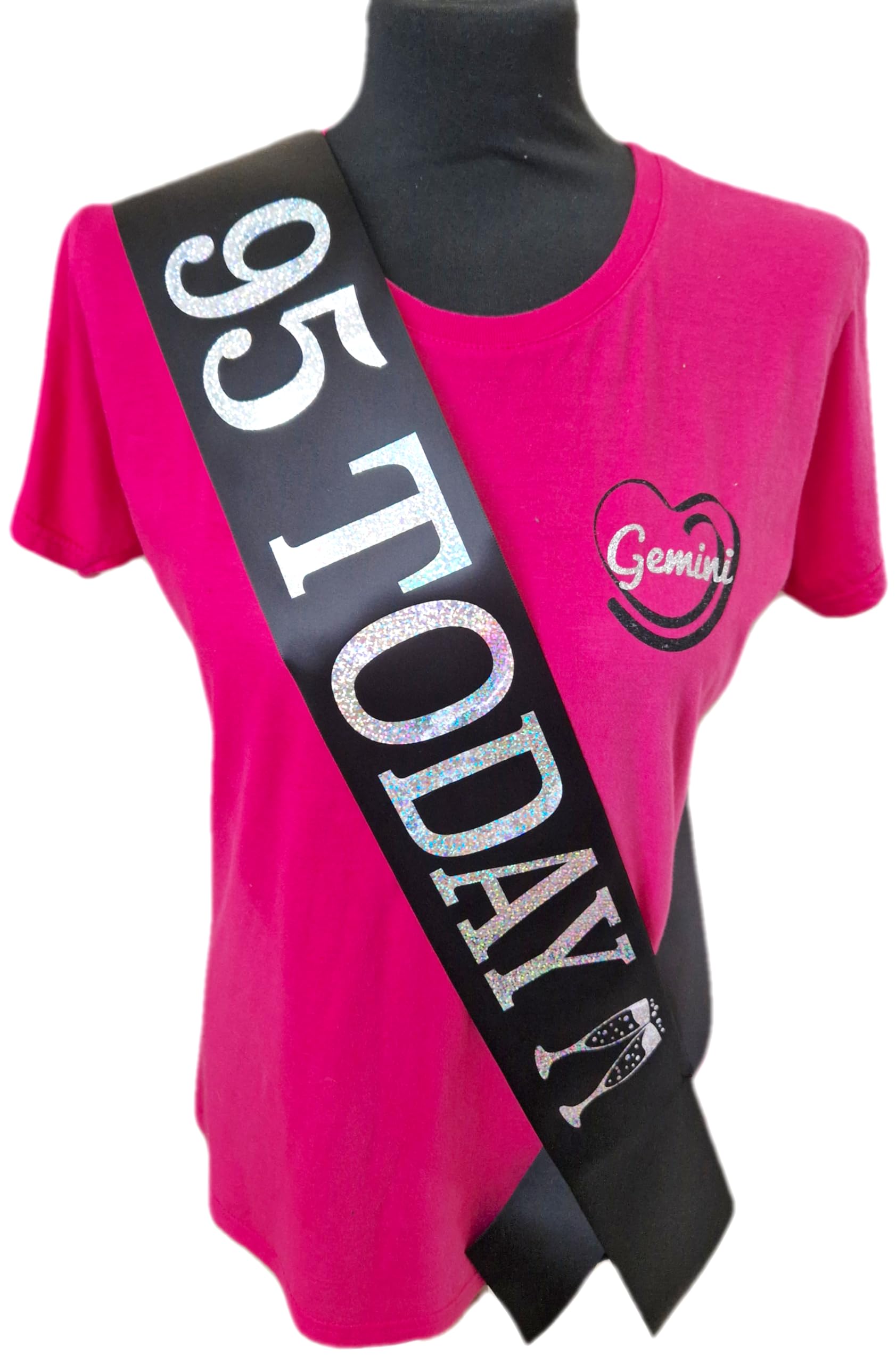 95th Birthday Sash - 95 TODAY Birthday Sash - Beautiful Quality Black Ribbon and Holographic Silver Font - 95th Birthday Sash