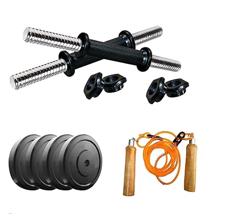 Aurion RR-12. Rubber Home Gym Dumbbell Set with Skipping Rope (Combo of 2), 12 Kg (Multicolour)