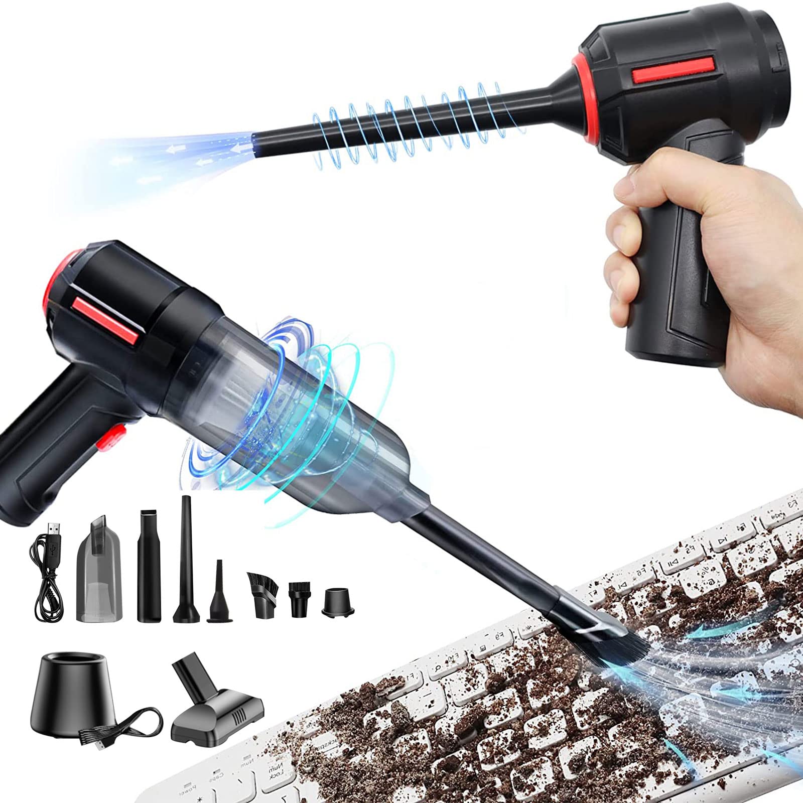 Xiaoever 3-in-1 Computer Vacuum Cleaner,6000Pa Electronic Compressed Air Dust Blower,Portable Handheld Vacuum Cleaner, Plus Charging Dock, Cordless Mini Keyboard Cleaner Kit, Computer Desk Car