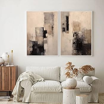 訳あり※特大抽象画 120*80cm ベージュとブラウン大きい　おしゃれ　モダン アート ポスター 2TONE ブラウン ＆ ベージュ アートでお部屋の