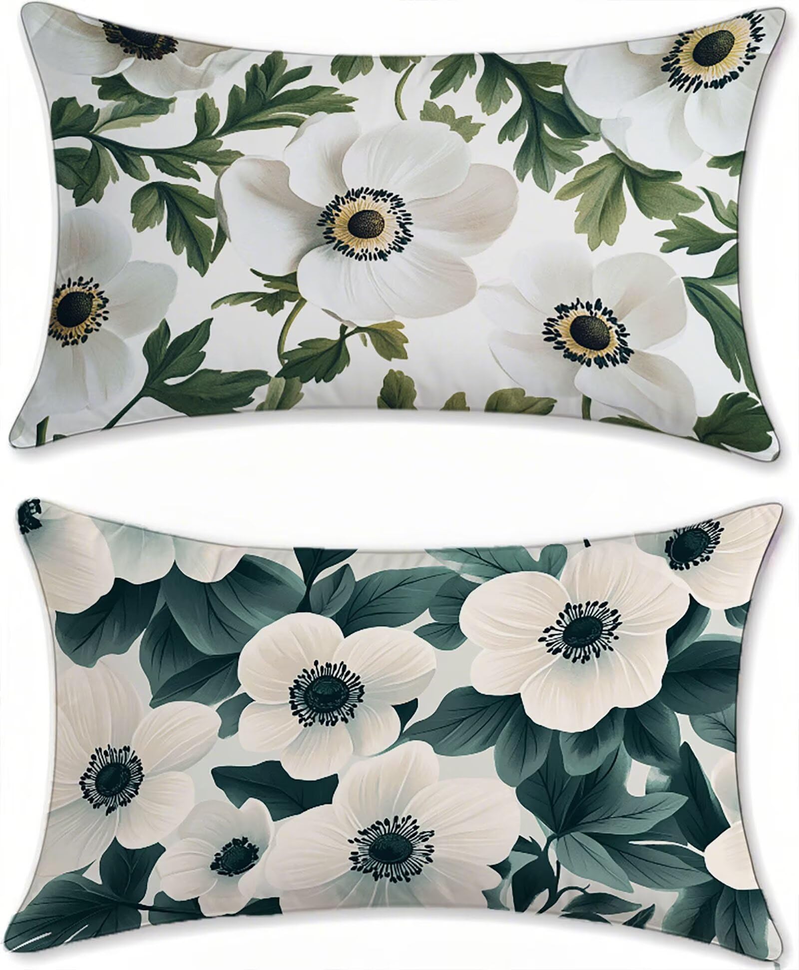 Housse coussin extérieur imperméable 60x90cm blanc lot de 2 lin pour canapé salon de jardin u-1224