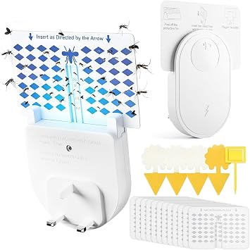 Fruit Fly Trap Indoor 2 Device + 12 Refills, Plug-in LED UV Fly Catcher for Flies, Gnats & Moths with Adjustable Brightness, One-click Switch to Night Light Mode, for Kitchen and Home