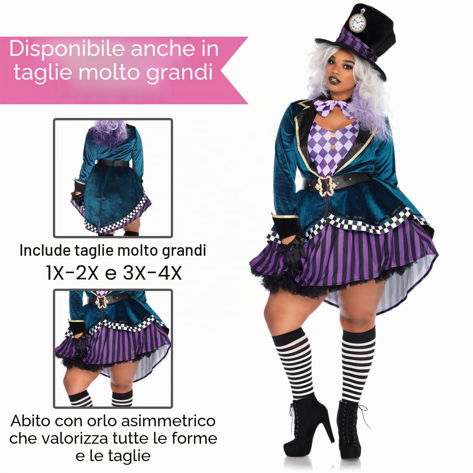 Leg Avenue- 5 Pc Delightful Mad Hatter Costume with Tank Dress, Velvet Jacket, Belt, Bow Tie, Hat, Multicolore, Größe: S (EUR 36), 85592-10101-S-Mltclr-Mltclr-S