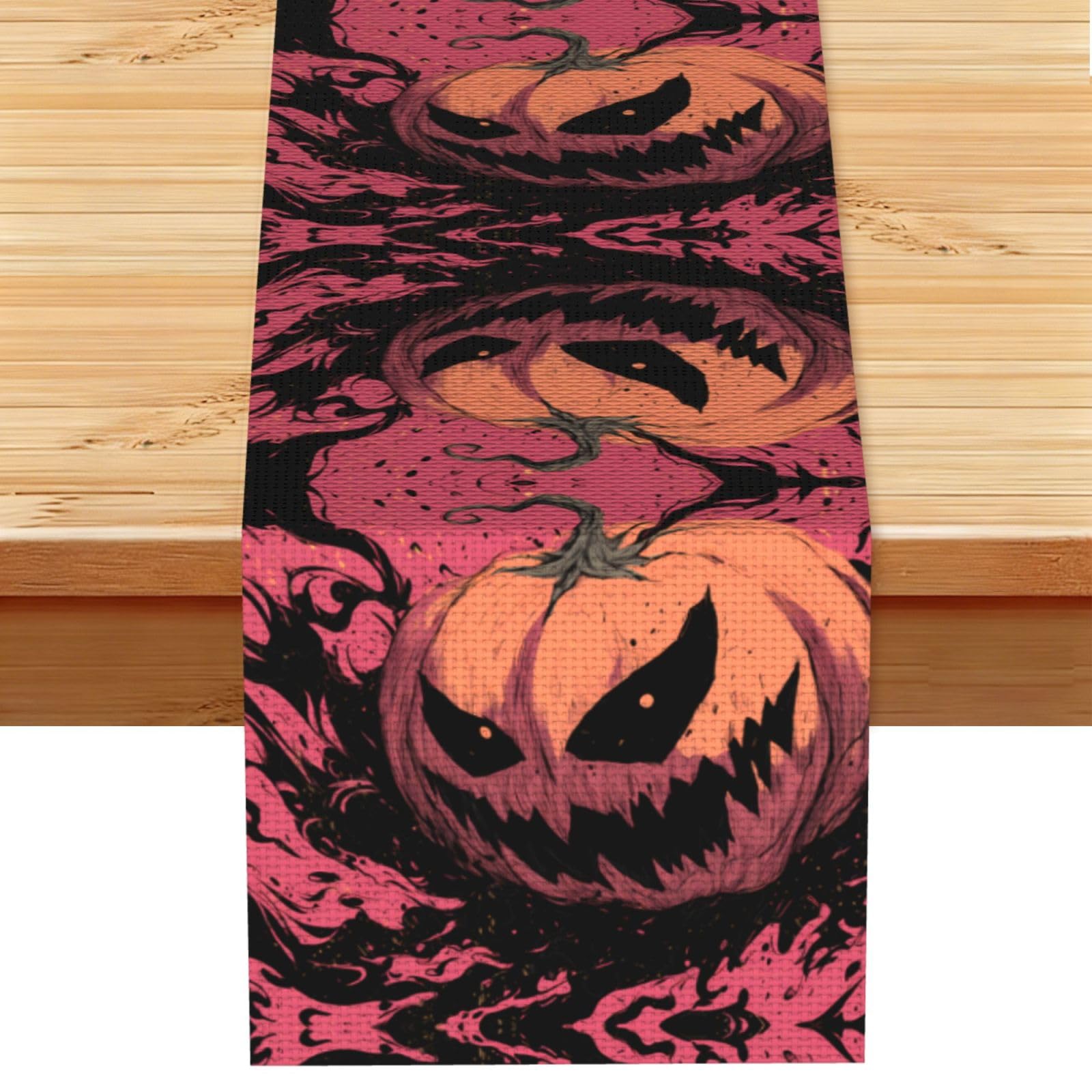 Evil Pumpkin Linen Feel Table Runner Wedding Party Home Decoration
