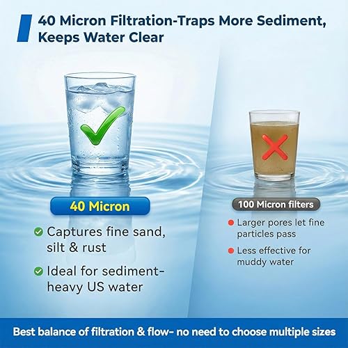Miniatura 6 de Filtro de agua de sedimentos reutilizable para toda la casa, 40 micras, prefiltro de latón desechable para agua de pozos y ciudades, protección de