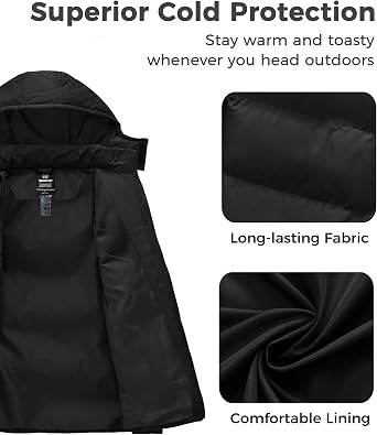 wantdo Men's Warm Puffer Jacket Thicken Waterproof Winter Coat with Detachable Hood