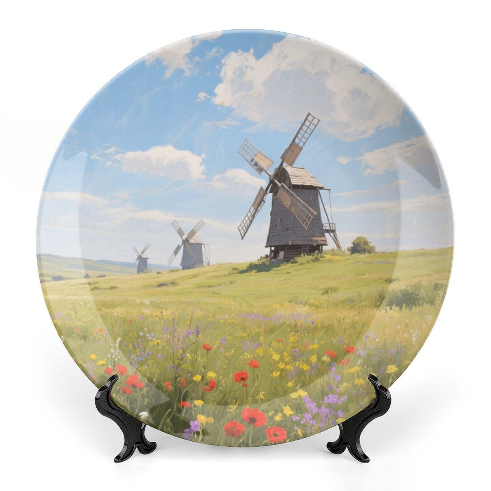Loklneyk Prairie Windmill Decorative Plate For Display With Vertical Stand Wall Decorative Plate For Home&Office Wall Decors