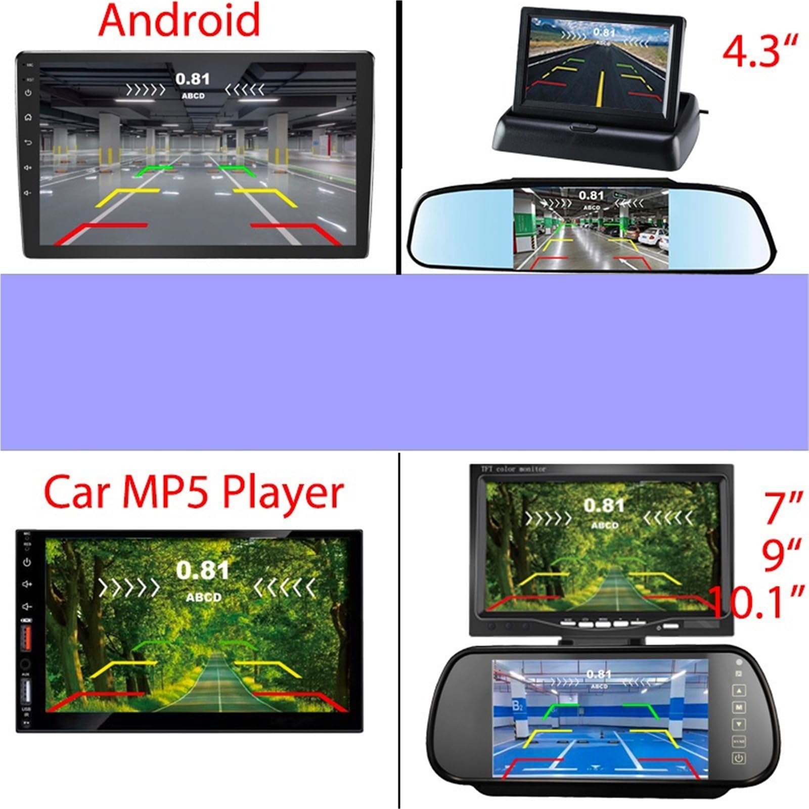 sensori di parcheggio auto Monitor con display digitale del sistema di assistenza al parcheggio video con rilevamento radar e avvisi visivi | 033-CVBS-078-YW