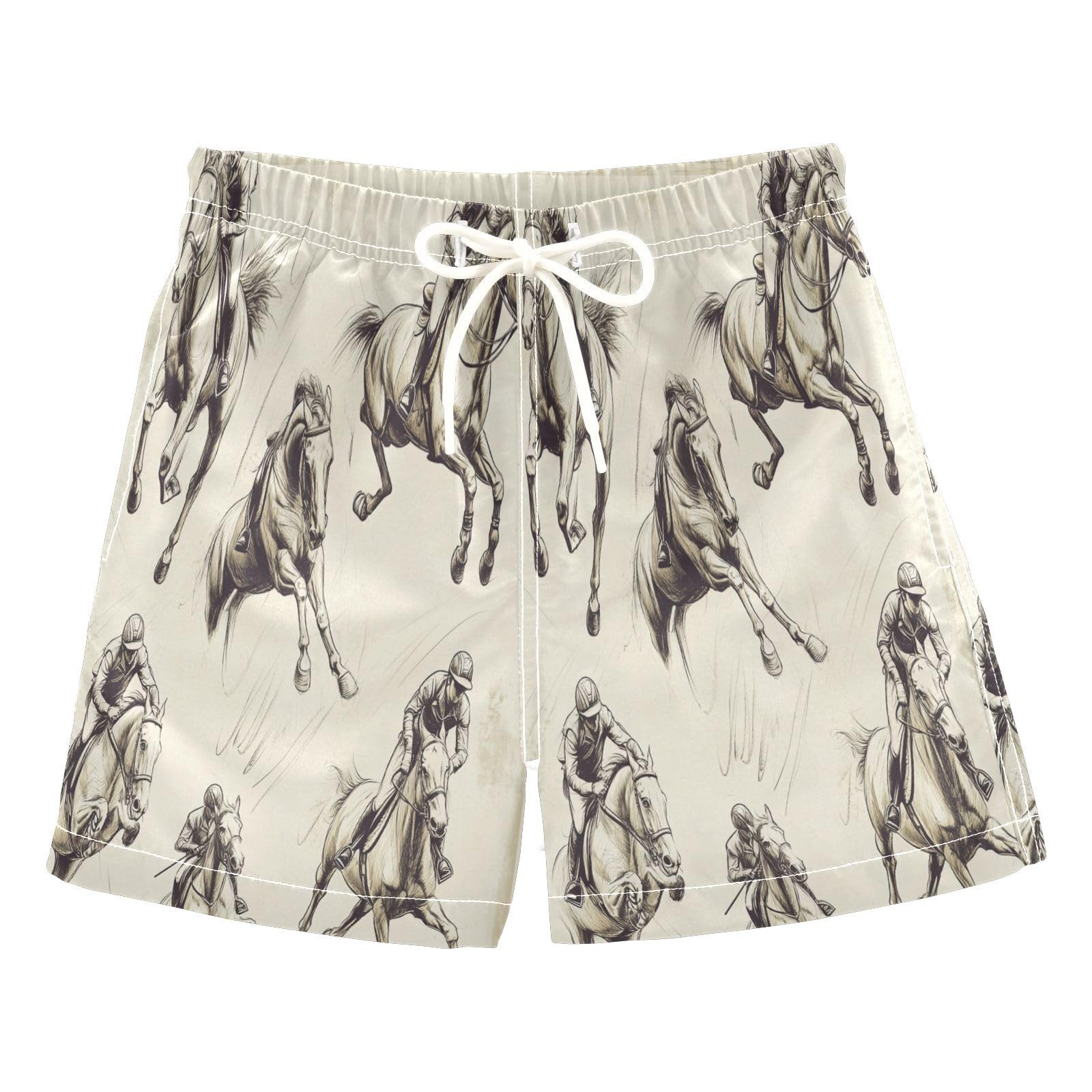 Jucciaco Boys Beach Board Shorts Retro Race Horse Sport Quick Dry Swim Trunk Swimwear for Kids Multicolor