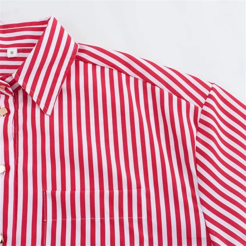 Women's Striped Shirts Loose Long Sleeve Blouse Casual Basic Shirt Office Lady Button Up Shirt