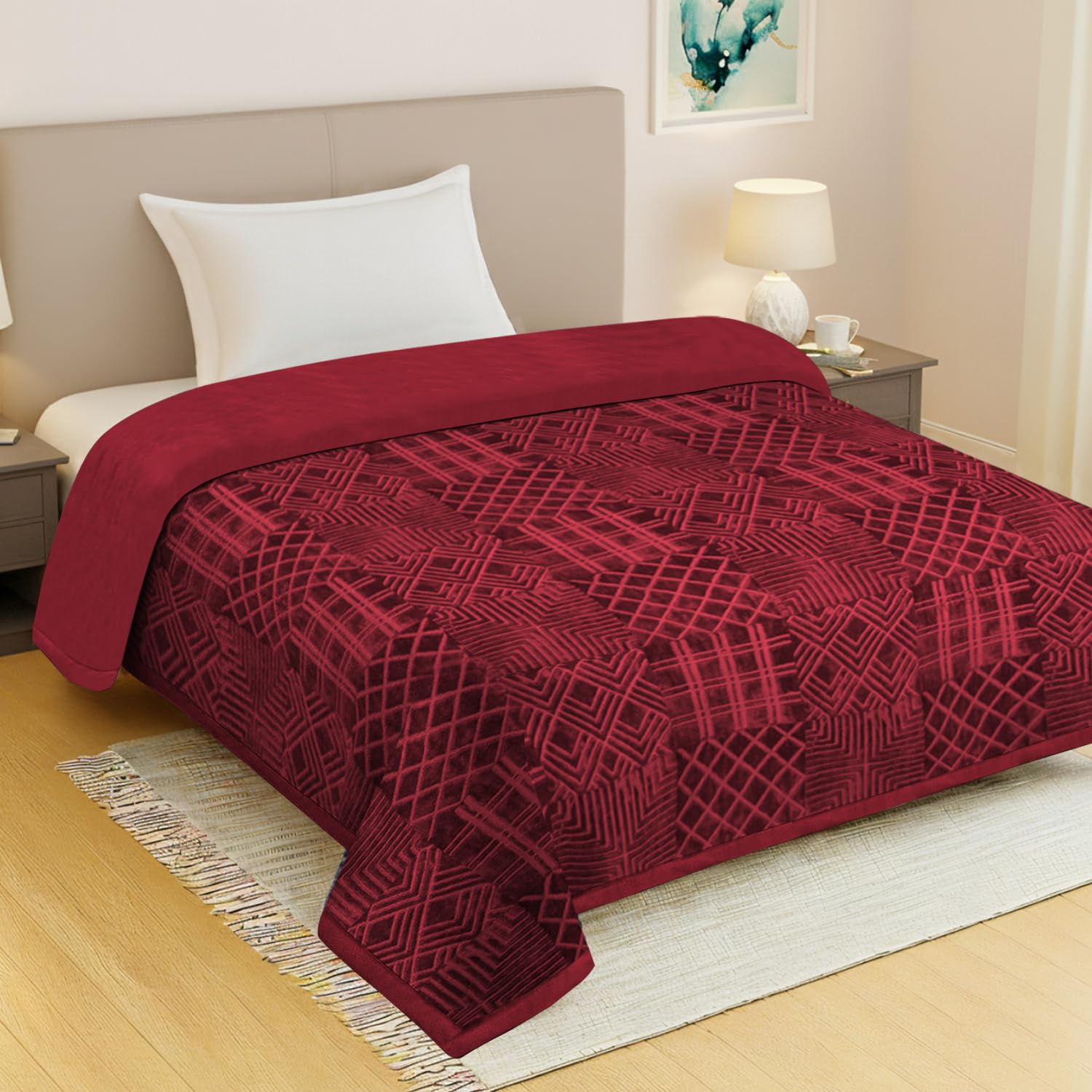 Cloth Fusion Embossed Mink Blanket Single Bed for Winter,Soft Kambal for Comfort & Warmth (62x86 Inches, Dark Red)-image-16