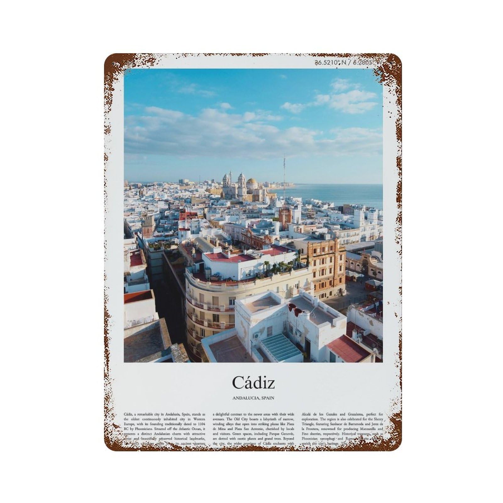 xiaoxiaoshen Cádiz Andalucia, Spain City Scenery Wall Decor Art Metal Tin Poster Modern Home Decor Art Home Bar Shop Decorations Vintage Sign 40x30cm
