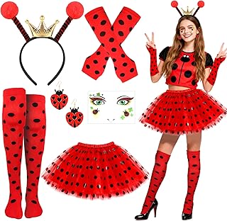 6 Piezas Disfraz Mariquita Mujer, Disfraz Ladybug Adulto, Tutu Mujer Rojo y Negro para la Fiesta de Halloween Animal Carnaval Cosplay