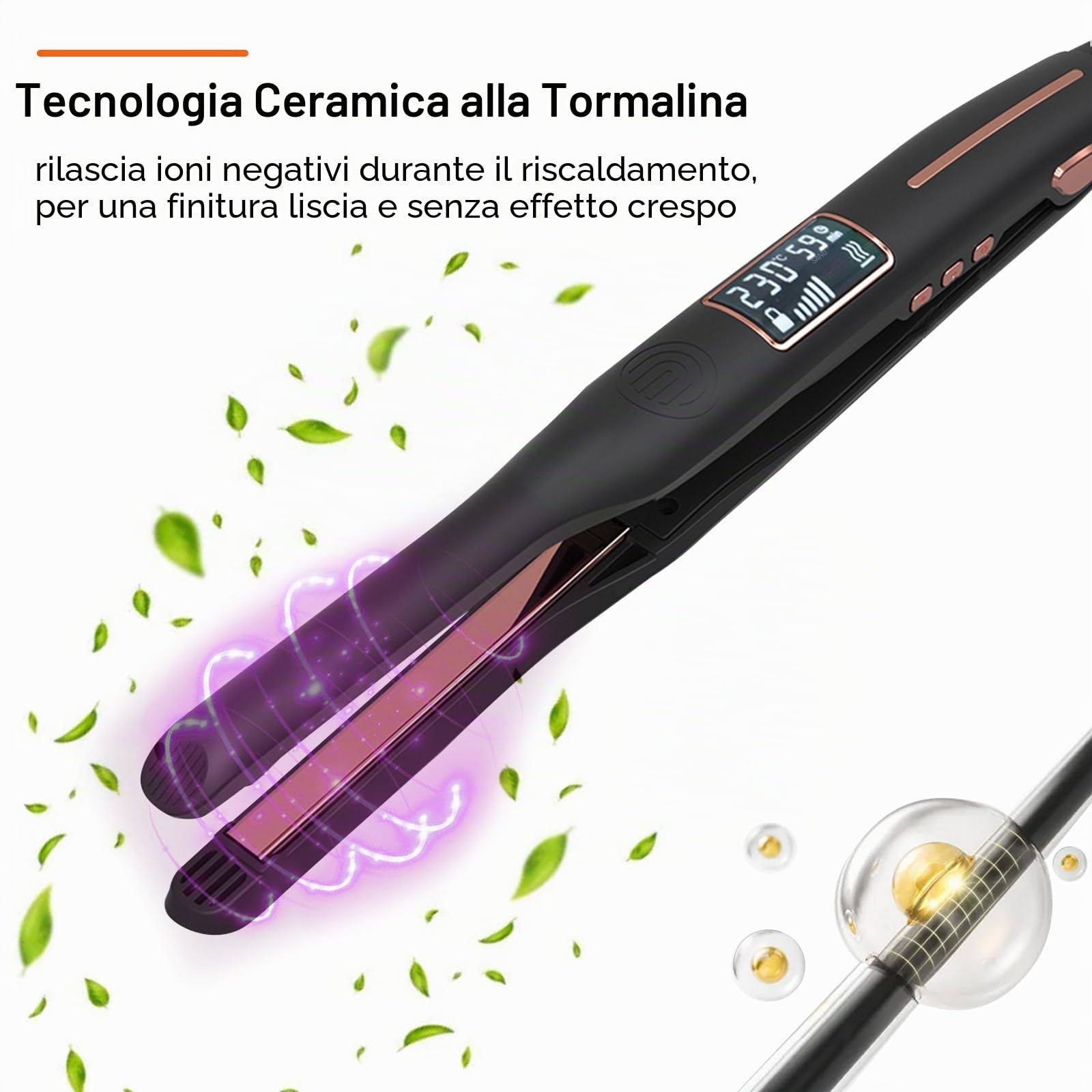 Mini piastra lisciante professionale per capelli corti, barba e frangia, arricciatura e lisciatura, riscaldamento rapido 15S, 80-230°C, display LCD, 10 mm