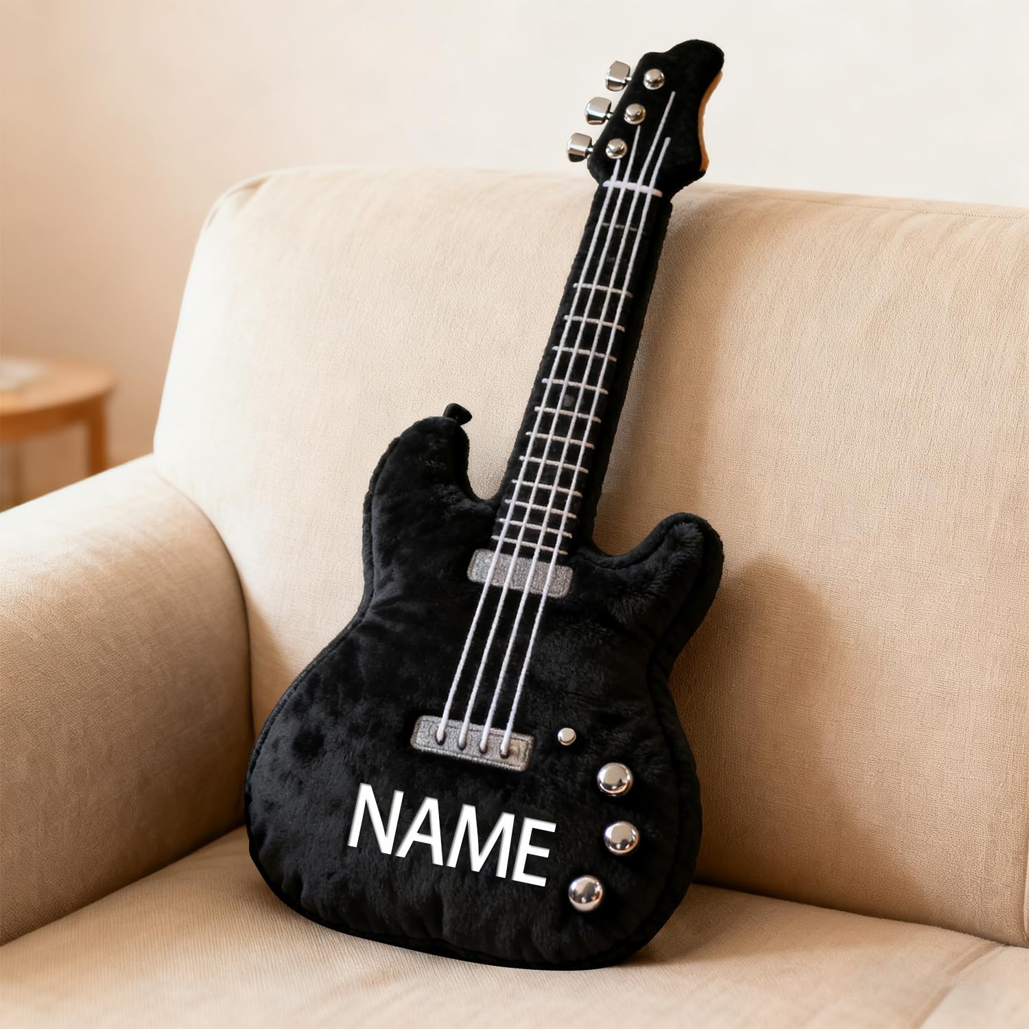 Cuscino Personalizzato a Tema Chitarra Elettrica, Cuscino a Forma di Chitarra Elettrica con Nome Personalizzato, Cuscini Decorativi in Spugna Musicale, Regali di Natale e Compleanno per