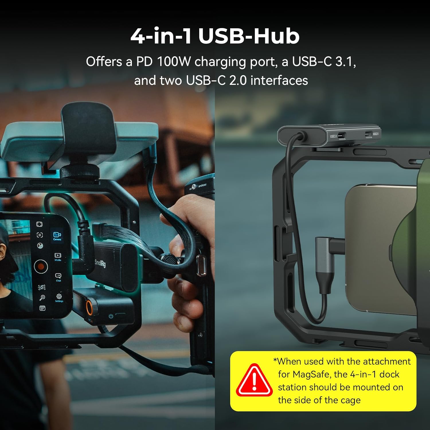 4-in-1 USB-Hub connected to phone rig