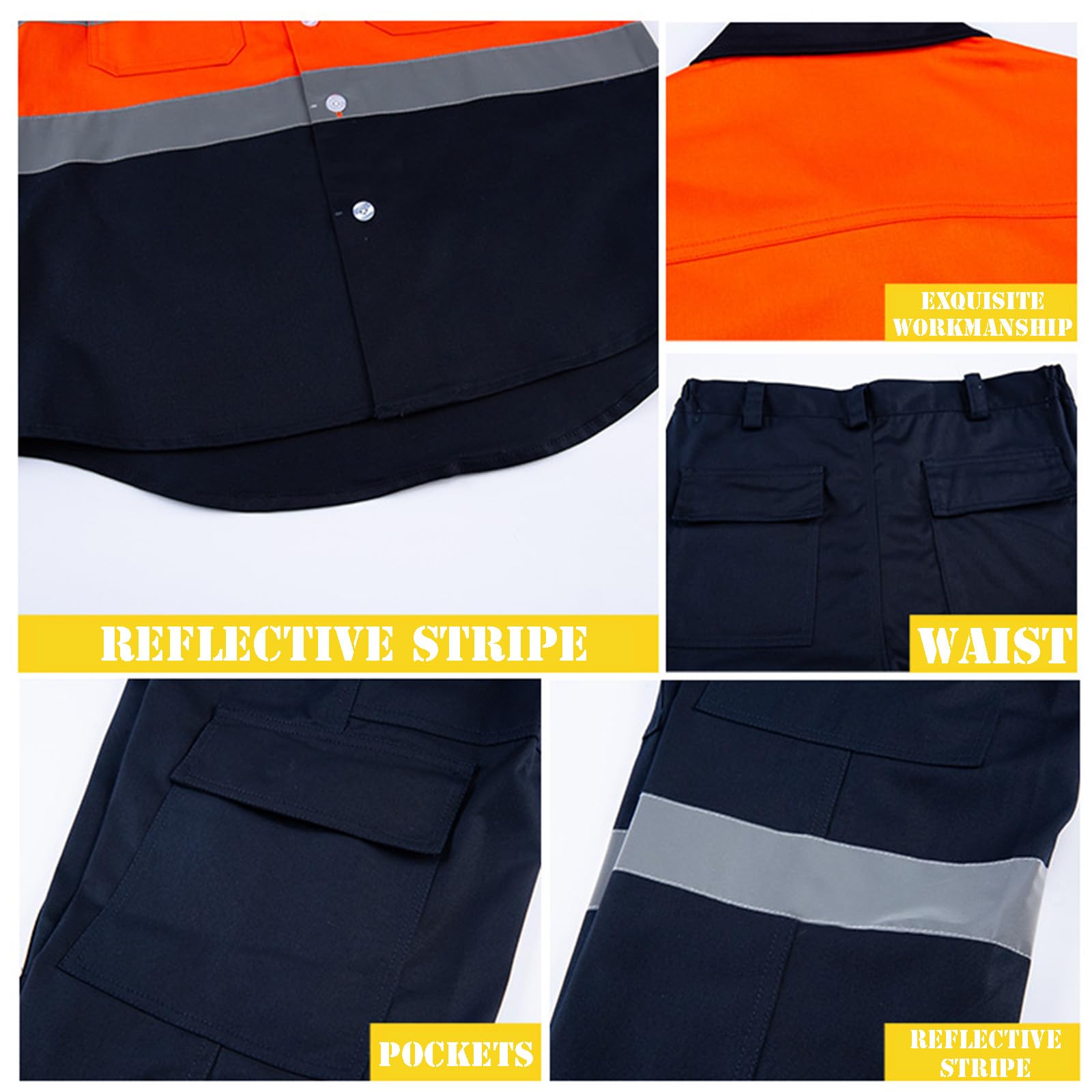 Loose Fit Combinaisons Coton Travail Salopette Veste Et Pantalon Costume Workwear Avec Bande Réfléchissante