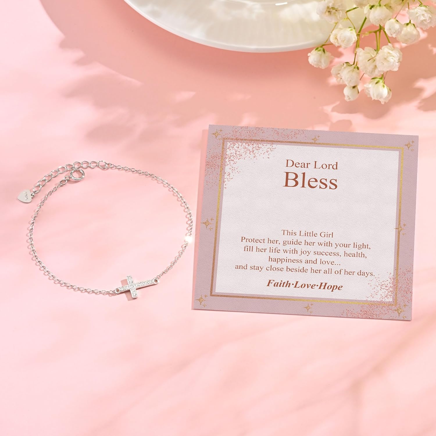 925 Sterling Silver Cross Bracelet for Girls - Faith Cross Bracelets for Kids Small Dainty Inspirational Jewelry Gifts, Baptism Birthday First Communion Easter - Image 7