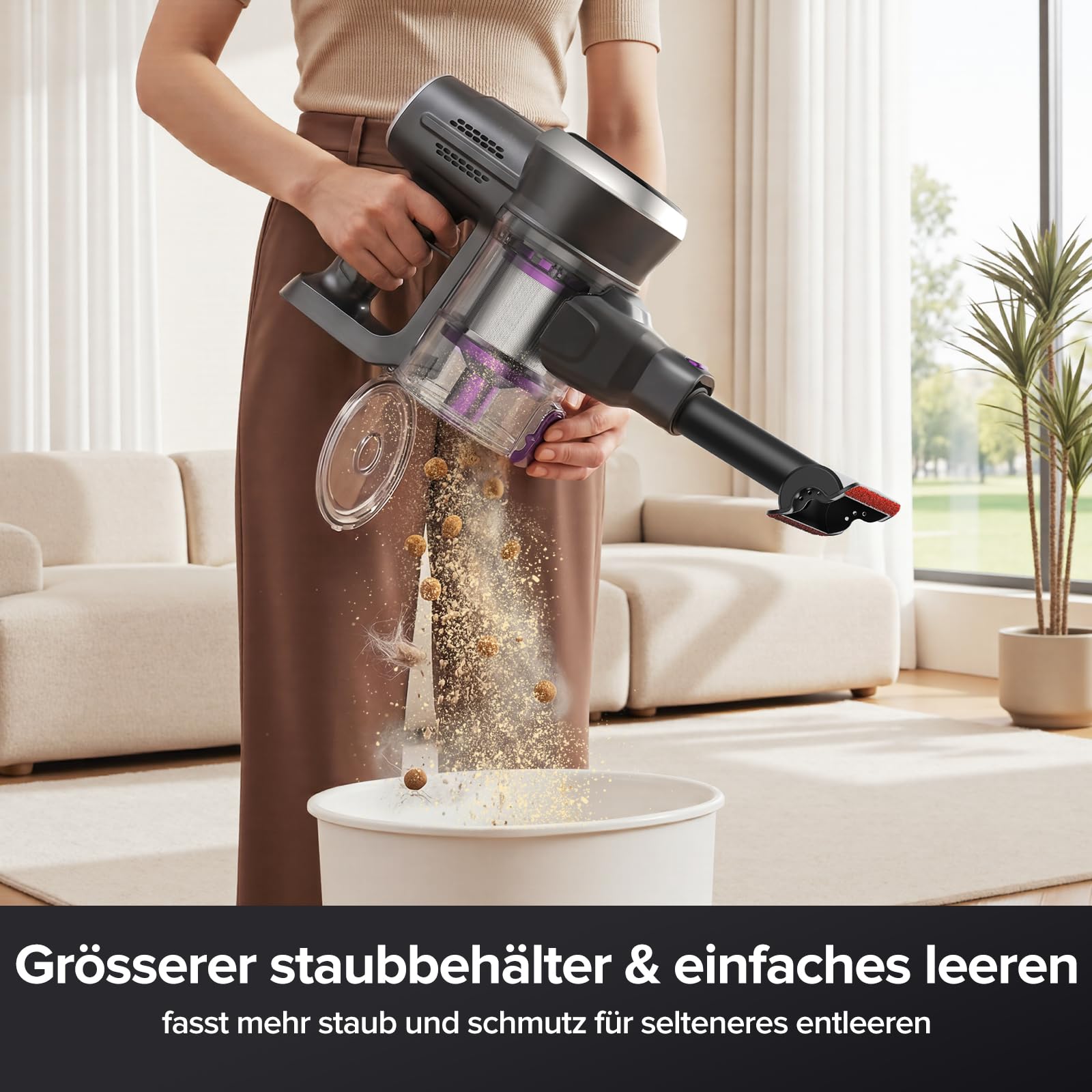 Lubluelu Akku-Staubsauger 48KPa 450W | Kabellos bis 50 Min Laufzeit | Faltbares Knickrohr | Anti-Tangle Bürste | Großer Staubbehälter | Leise & Selbststehend für Hartboden, Teppich & Tierhaare