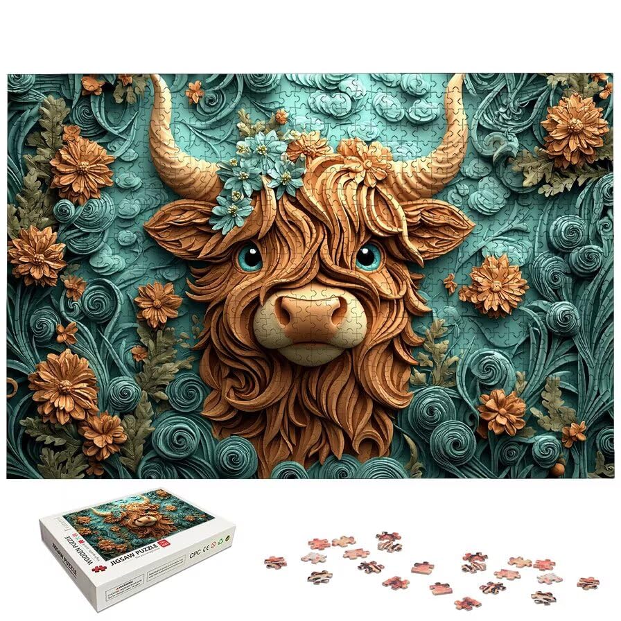 Puzzle 1000 Pezzi Highland Cow, Puzzle Fiore in Legno per Adulti, Misura: 75x50 cm, Puzzles 1000 Pezzi per Adulti, Giochi Educativo per Famiglie, Puzzles per Idea Regalo Donna, Decorazioni Casa, -5441