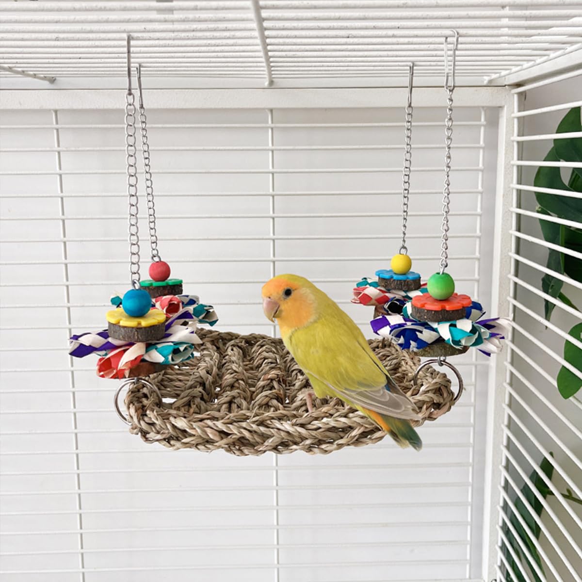 Parakeet Toys Bird Toys Conure Toys Birdcage Stands Bird Seagrass Woven Hammock Swing Mat for Lovebirds, Cockatiel,Budgie and Other Small to Middle Birds
